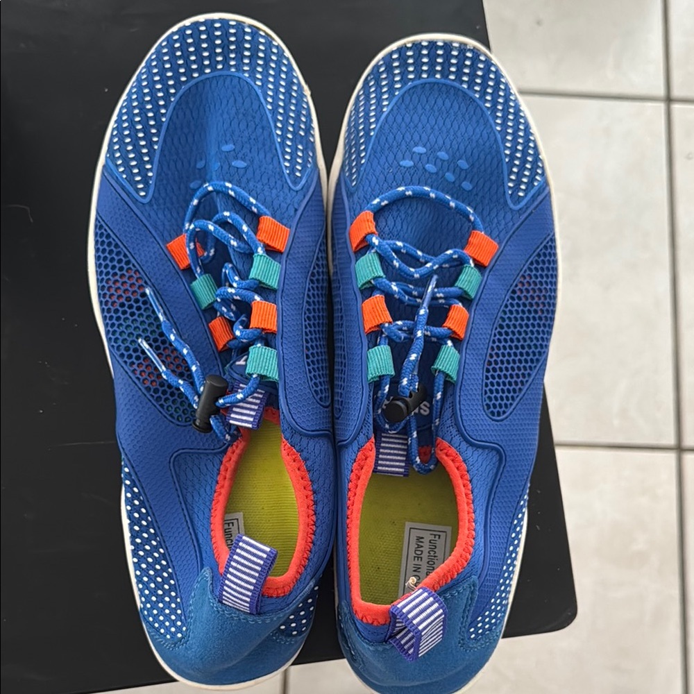 Vibrant Blue Sport Shoes with Orange and Teal Details